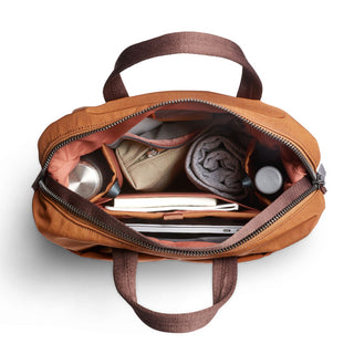 Bellroy Tokyo Totepack Compact open top showing organized interior with recycled fabric materials