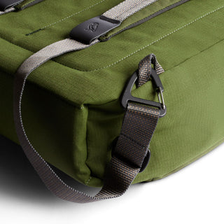 Bellroy Tokyo Totepack Compact in green with sturdy fabric and adjustable strap detail close-up view