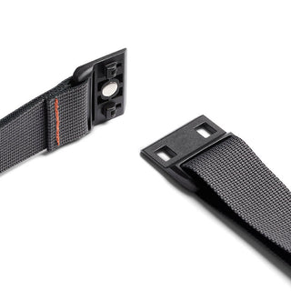Bellroy Lite Sling black adjustable strap with magnetic plastic buckle close-up detail