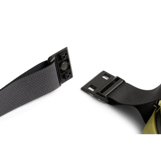 Bellroy Lite Sling Mini close-up of black adjustable strap and secure plastic buckle clasp
