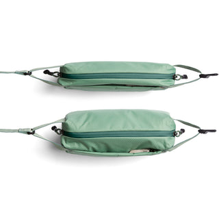 Bellroy Lite Sling Mini in light green showing front and back water-resistant fabric details