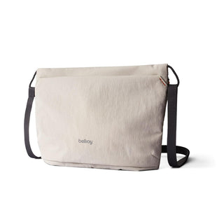 Bellroy Lite Sacoche crossbody bag in light beige recycled fabric with adjustable black strap