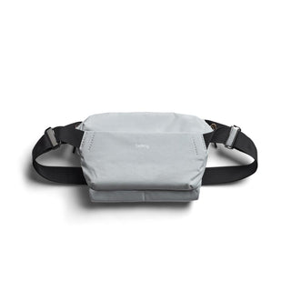 Bellroy Venture Sling 6L in light grey with black adjustable straps and recycled nylon fabric texture