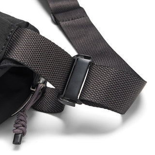 Bellroy Venture Sling 6L close-up of black woven strap and durable plastic buckle detail