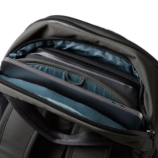 Bellroy Transit Workpack Pro 22L open compartment showing padded laptop sleeve with blue inner lining