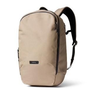 Bellroy Transit Workpack Pro 22L backpack in beige with sleek recycled fabric and minimalist design angle
