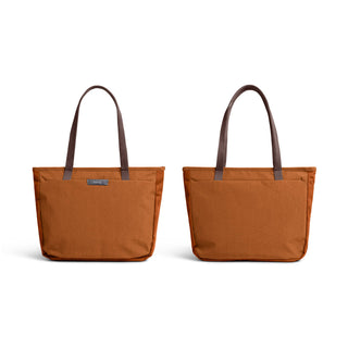 Bellroy Tokyo Tote Compact in rust orange with brown handles showing front and back views