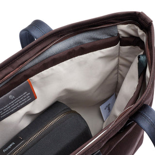 Bellroy Tokyo Tote Compact showing cream interior lining with organized pockets and zippered compartment