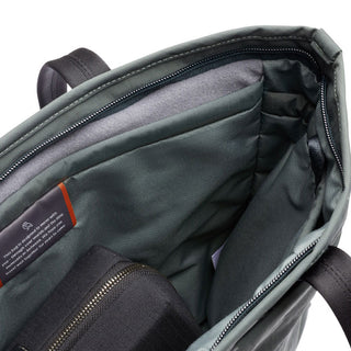 Bellroy Tokyo Tote Compact showing grey water-resistant interior with organized compartments and zipper pocket