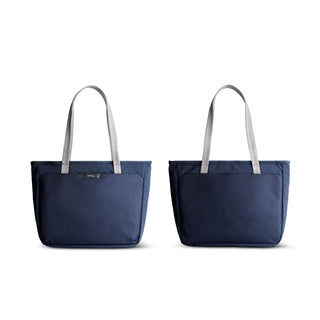 Bellroy Tokyo Tote Compact navy blue bag with light gray handles made from water-resistant fabric