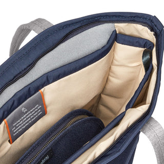 Bellroy Tokyo Tote Compact with organized padded compartments and durable beige interior lining