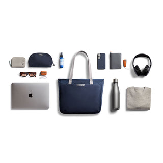 Bellroy Tokyo Tote Compact navy blue tote with water-resistant recycled fabric and dual handles