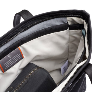 Bellroy Tokyo Tote Compact showing spacious light interior with black zippered pouch and carrying handles