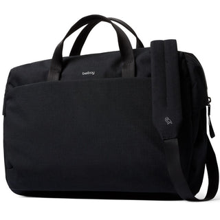 Bellroy Via Work Bag (Tech Briefcase) in black fabric with dual handles and padded shoulder strap