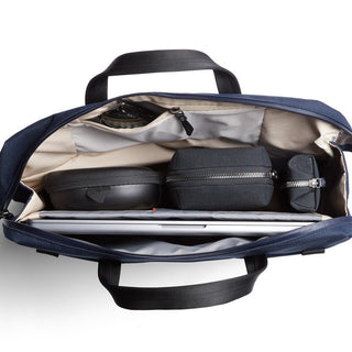 Bellroy Via Work Bag (Tech Briefcase) navy blue with organized padded compartments and multiple zippered pockets
