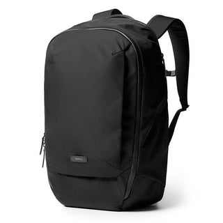 Bellroy Transit Backpack Plus in black with sleek water-resistant fabric and padded shoulder straps