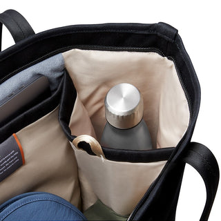 Bellroy Tokyo Tote Second Edition showing organized interior with water bottle pocket and soft fabric lining