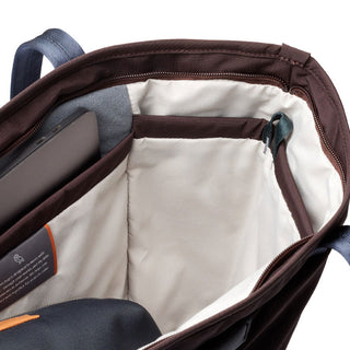 Bellroy Tokyo Tote Second Edition with organized interior pockets and light fabric lining visible inside bag