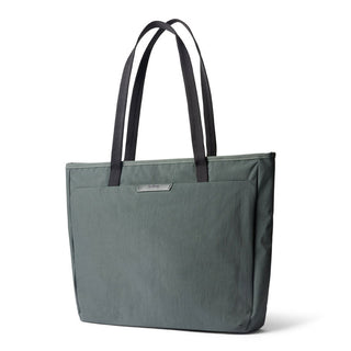 Bellroy Tokyo Tote Second Edition in muted green woven recycled fabric with black handles side view