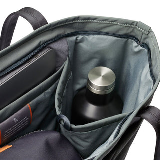 Bellroy Tokyo Tote Second Edition showing organized interior with water bottle and laptop compartments