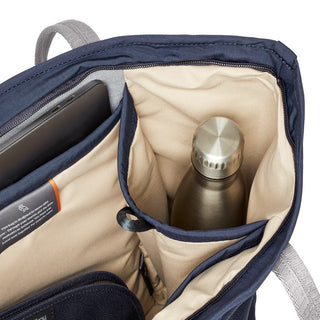 Bellroy Tokyo Tote Second Edition navy bag interior with organized padded compartments and bottle pocket