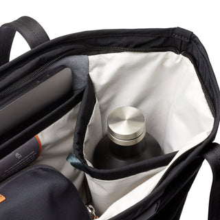Bellroy Tokyo Tote Second Edition showing interior organization with padded laptop and bottle compartments