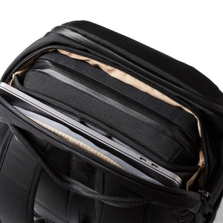 Bellroy Transit Workpack 20L (Second Edition) showing black fabric and padded laptop compartment interior