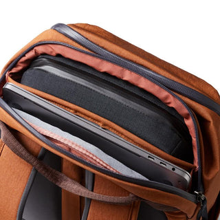 Bellroy Transit Workpack 20L (Second Edition) with laptop compartment and rust-colored fabric lining
