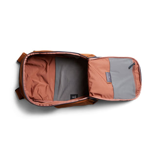 Bellroy Transit Workpack 20L (Second Edition) in rust with spacious open main compartment and internal pocket