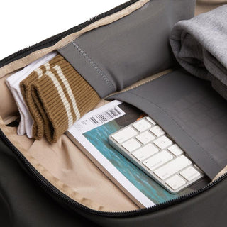 Bellroy Transit Workpack 20L (Second Edition) showing organized interior with grey fabric and tablet storage