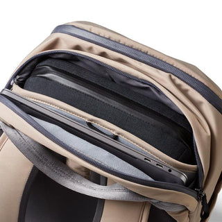 Bellroy Transit Workpack 20L (Second Edition) in beige with padded laptop compartment and zipper detail