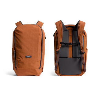 Bellroy Transit Workpack 26L in warm rust with padded straps and minimalist recycled fabric design