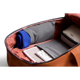Bellroy Transit Workpack 26L showing organized interior compartments with laptop and accessories inside