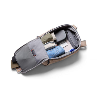 Bellroy Transit Workpack 26L open showing organized compartments and packed with everyday essentials