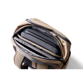 Bellroy Transit Workpack 26L open top view showing padded laptop compartment and internal organizer pockets