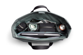 Bellroy Tokyo Messenger Bag 14" open top view showing organized interior compartments with tech and accessories