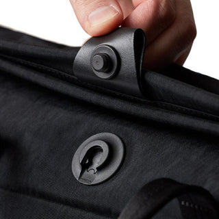 Bellroy Tokyo Messenger Bag 14" close-up of black fabric and secure snap button detail