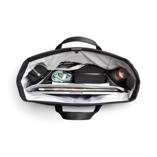 Bellroy Tokyo Messenger Bag 16" showing organized interior compartments with laptop and accessories inside