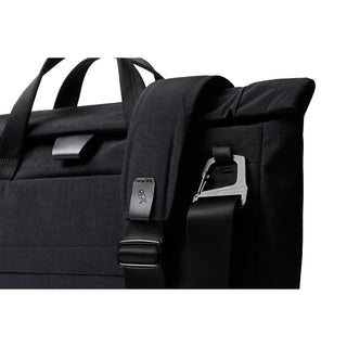 Bellroy Tokyo Messenger Bag 16 shown in black with padded strap and durable recycled fabric details