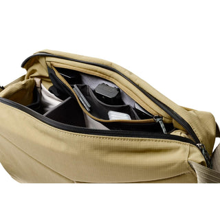 Bellroy Venture Sling 10L - Camera Edition in tan with organized interior compartments and zipper closure