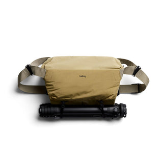 Bellroy Venture Sling 10L - Camera Edition in tan with adjustable straps and attached tripod holder