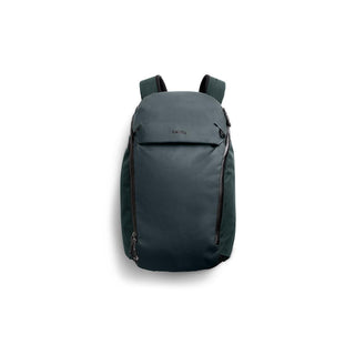 Bellroy Venture Travel Pack 26L in dark green recycled nylon with sleek front zippered compartments