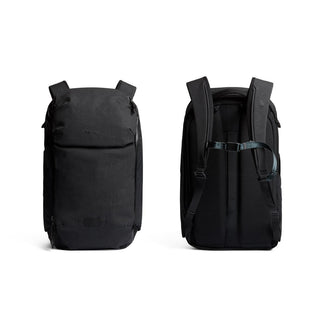 Bellroy Venture Ready Pack 20L black recycled nylon backpack front and back view with padded straps