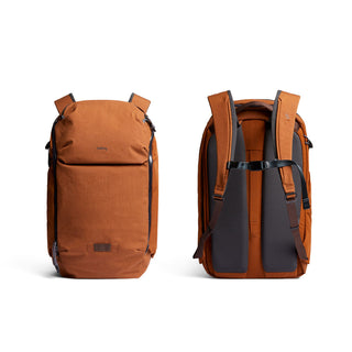 Bellroy Venture Ready Pack 20L in rust color showing front and padded back straps view