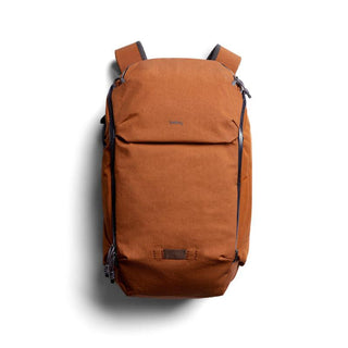 Bellroy Venture Ready Pack 20L backpack in rust brown with durable recycled nylon fabric and sleek front zipper design