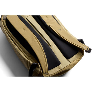 Bellroy Venture Ready Pack 20L with padded straps and breathable back panel in tan recycled fabric