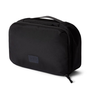 Bellroy Hanging Toiletry Kit in black with durable recycled nylon fabric and compact rectangular design