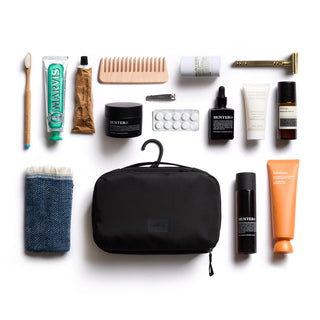 Bellroy Hanging Toiletry Kit in black with organization hook and travel grooming essentials