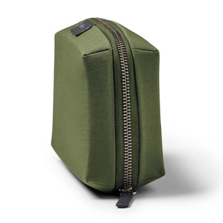 Bellroy Tech Kit in olive green recycled fabric with sturdy zipper and compact rectangular shape