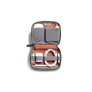 Bellroy Tech Kit Compact open showing organized compartments and elastic loops for tech accessories